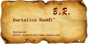 Bartalics Radó névjegykártya